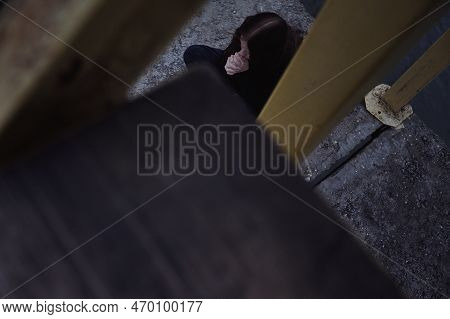 Bullying Teen Girl Aloofness Young Detachment A Lonely Helpless Woman Thinks She Sits In Black Cloth