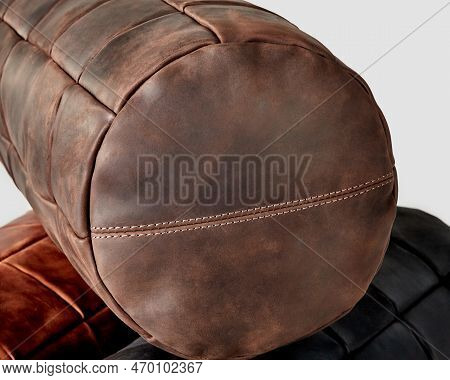 Handmade Bolster Pillow From Patches Of Brown Genuine Leather
