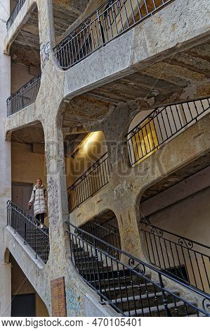 Lyon, France, February 4, 2023 : Famous Traboule In Croix-rousse District. Traboules Are A Type Of P