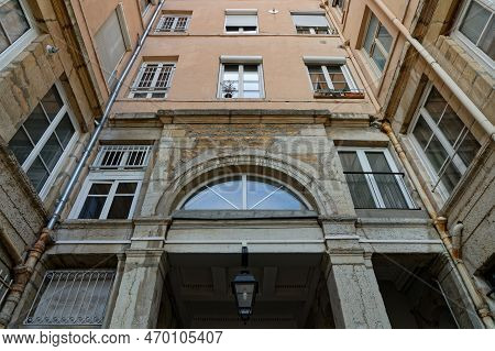 Lyon, France, February 4, 2023 : Famous Traboule In Croix-rousse District. Traboules Are A Type Of P