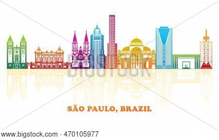 Colourfull Skyline Panorama Of City Of Sao Paulo, Brazil - Vector Illustration