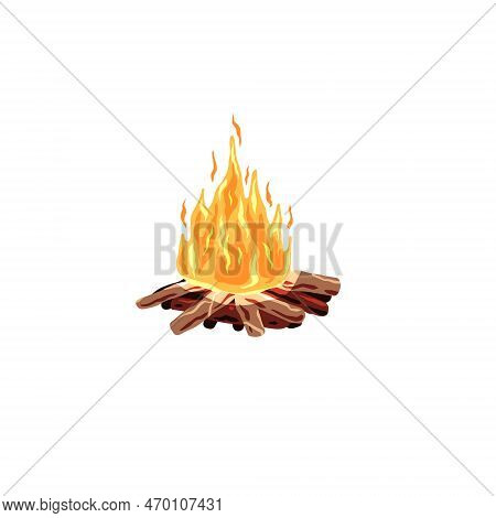 Bonefire Or Campfire. Orange Fire And Flame. Element Of A Hike. Heat And Hot Object. Cartoon Flat Il