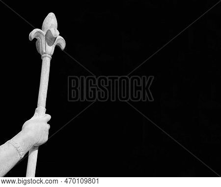 Lily Scepter, An Heraldic Symbol Of Royalty And Power (black And White With Copy Space)