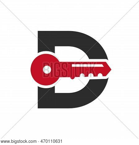 Letter D Key Logo Combine With House Locker Key For Real Estate And House Rental Symbol Vector Templ