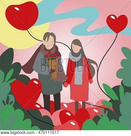 Young Man And Woman Holding Pieces Of Heart That Is Matching. Love Couple Match. Valentine's Day. So
