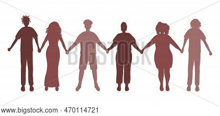 Black People Holding Hands. Brown Silhouettes Of Black Men And Black Women. Stronger Together Concep