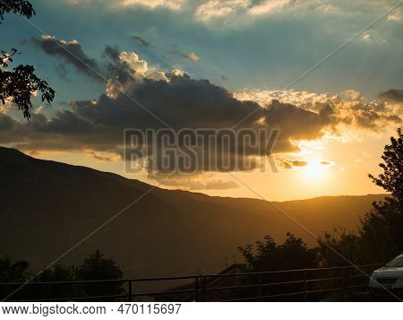 Sunset In A Mountain Town In Italy
