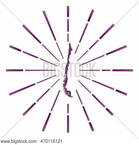 Chile Gradiented Sunburst. Map Of The Country With Colorful Star Rays. Chile Illustration In Digital