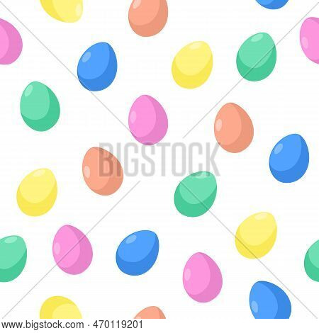 Multicolored Easter Eggs Simple Seamless Pattern. Vector Easter Background For Holiday Decorations, 