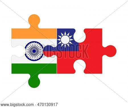 Connected Puzzle Of Flags Of India And Taiwan, Vector