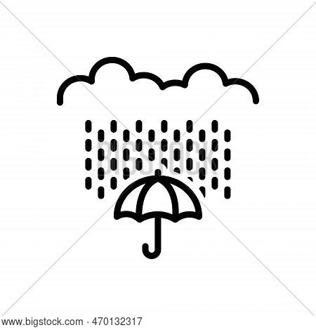 Black Line Icon For Rain Rainfall Raindrops Rainwater Drizzle Drencher Weather Rain-cloud Umbrella S