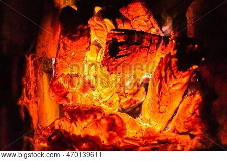 Beautiful Old Fireplace With Light Flame Fire For Heating Building Room