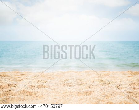 Sunshine On Sea Summer Nature Frame,overlight Sun Day On Wave Sand Beach With Blur Blue Sea And Blue