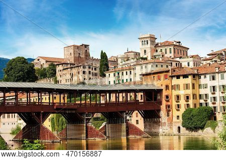 Cityscape Of Bassano Del Grappa With The Bridge Of The Alpini (ponte Degli Alpini Or Ponte Vecchio) 