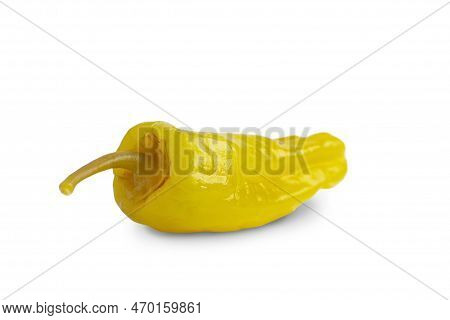 Pickled Yellow Pepper, Pepperoncini Or Friggitelli Isolated On White Background. Hot Pepper Marinate