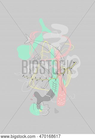 Wall Decoration Template Of Sea Life In Pastel Colors
