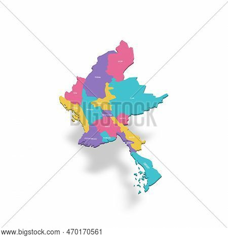Myanmar Political Map Of Administrative Divisions - States, Regions And Naypyitaw Union Territory. 3