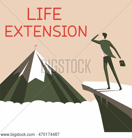 Text Caption Presenting Life Extension. Business Overview Able To Continue Working For Longer Than O