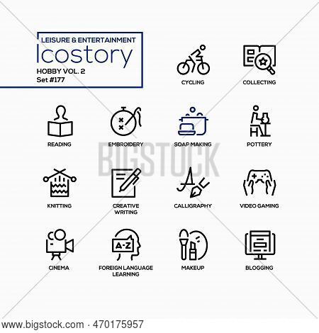 Hobbies And Entertainment - Line Design Style Icons Set