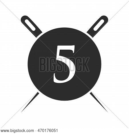 Letter 5 Tailor Logo, Needle And Thread Combination For Embroider, Textile, Fashion, Cloth, Fabric T