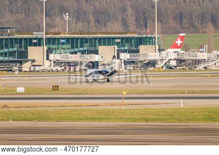 Zurich, Switzerland, January 20,2023 Cessna 680 Citation Sovereign Business Aircraft Is Taxiing Duri