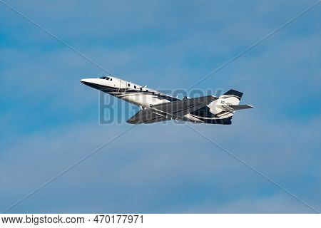 Zurich, Switzerland, January 20,2023 Cessna 680 Citation Sovereign Business Aircraft Taking Off From