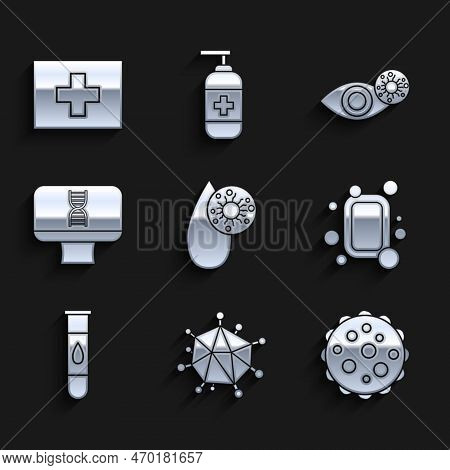 Set Blood Test And Virus, Virus, Bar Of Soap, Dna Spiral Computer, Reddish Eye Due To And First Aid 