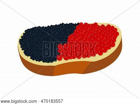 Sandwich With Butter And Black And Red Caviar Fish Sturgeon And Salmon Roe Healthy Luxury Delicacy.