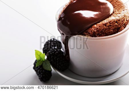 Chocolate Souffle With Thick Chocolate Ganache Glaze