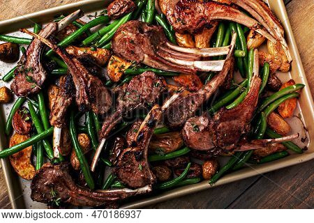 Grilled Or Roasted Lamb Chops With Green Beans And Potatoes, Spring Recipe