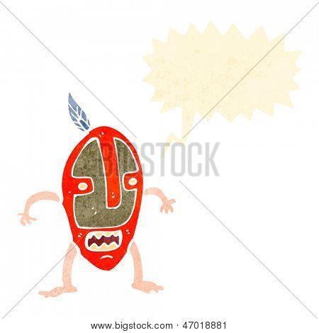 homme de masque tribal dessin animé rétro criant
