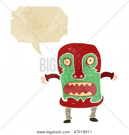 homme de masque tribal dessin animé rétro criant