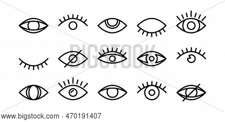 Eye Vector Line Icon, Eyeball Outline Pictogram, See Symbol, Vision Sign, Simple View Set, Look Sign