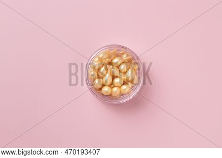 Serum Capsules For Healthy Skin. Anti-wrinkle Rejuvination Of The Skin. Beauty Product Presentation.