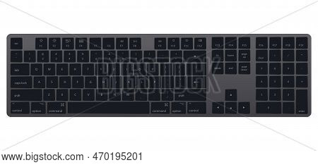 Computer Keyboard. Laptop Isolated Black Key Button Board For Digital Pc. Modern Image Of Computer K