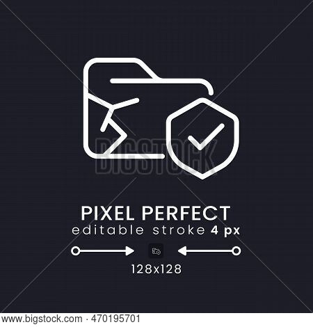 Data Loss Prevention White Linear Desktop Icon On Black. Breach Detection. Cyber Security. Pixel Per