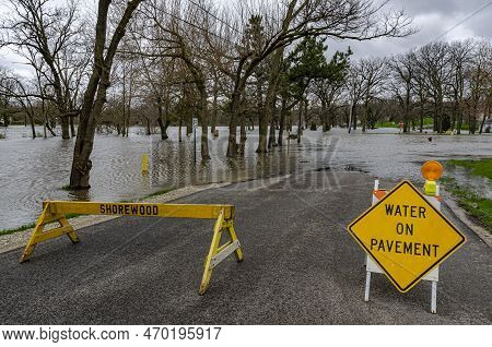 The Dupage River As It Runs Through Shorewood, Will County, Illinois, Floods After A Rare Twenty Yea
