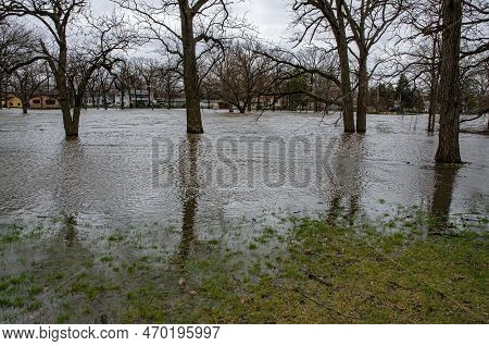 The Dupage River As It Runs Through Shorewood, Will County, Illinois, Floods After A Rare Twenty Yea