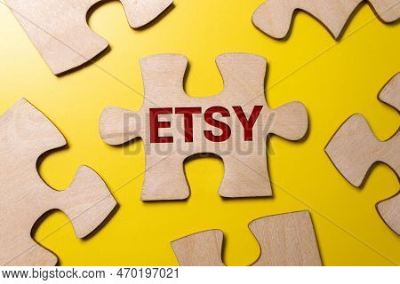 Word Etsy On Wooden Block, Busines Concept, Cardboard Word Etsy.