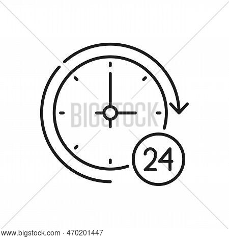 Call Center 24 Hours Online, Time Of Working, Timer Clock With All Day Round Schedule. Vector Delive