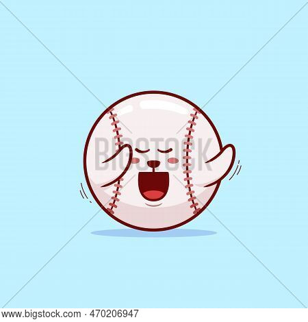 A Charming Vector Illustration Of A Cute Baseball Ball Mascot Happy Dancing. The Design Features A J