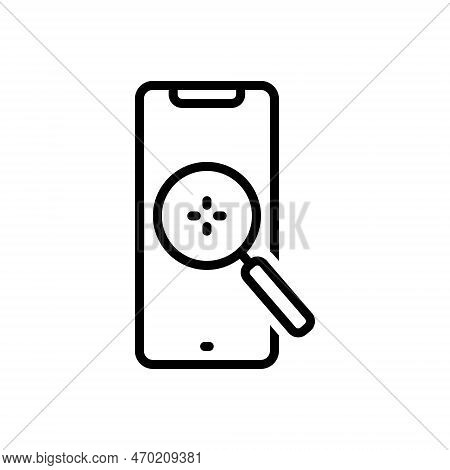Black Line Icon For Searching Exploratory Glass Detect Research Find Magnifier Mobile