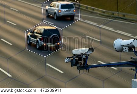 Ai Tracking Traffic Automobile, Camera That Controls Speeding Cars And Speeding On The Road. The Cam