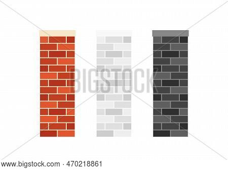 Brick Pillar Vector. Wallpaper. Brick Pillar On White Background.