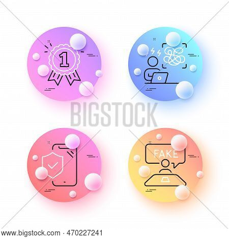 Difficult Stress, Phone Insurance And Reward Minimal Line Icons. 3d Spheres Or Balls Buttons. Fake R
