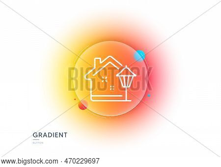 Street Light Line Icon. Gradient Blur Button With Glassmorphism. Outdoor Lamp Sign. House Illuminate