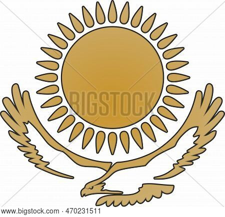 Vector State Monochrome Coat Of Arms Of The Republic Of Kazakhstan. Gold National Sign Kazakh. Pride