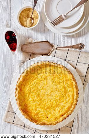 Chess Pie Pairs A Traditional Butter Pie Crust With A Sweet, Custardy Filling In White Baking Dish, 