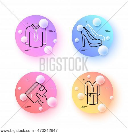 Shirt, Shoes And Wallet Minimal Line Icons. 3d Spheres Or Balls Buttons. Bathrobe Icons. For Web, Ap