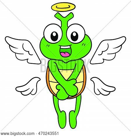 The Tortoise That Had Died Became An Angel Flying To Heaven, Vector Illustration Art. Doodle Icon Im